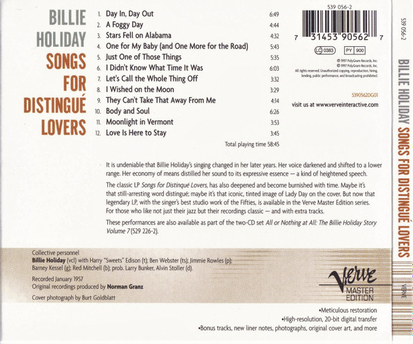 Billie Holiday - Songs For Distingué Lovers | Verve Records (539 056-2) - 2 Billie Holiday - Songs For Distingué Lovers | Verve Records (539 056-2) - 2