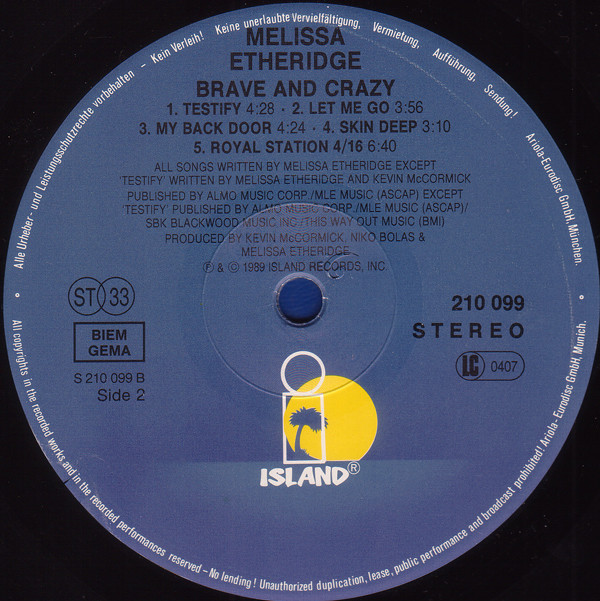 Melissa Etheridge - Brave And Crazy | Island Records (210 099) - 4