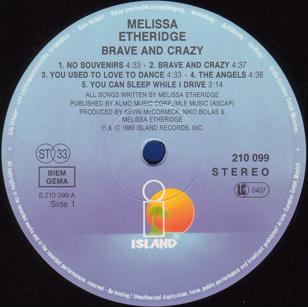 Melissa Etheridge - Brave And Crazy | Island Records (210 099) - 3