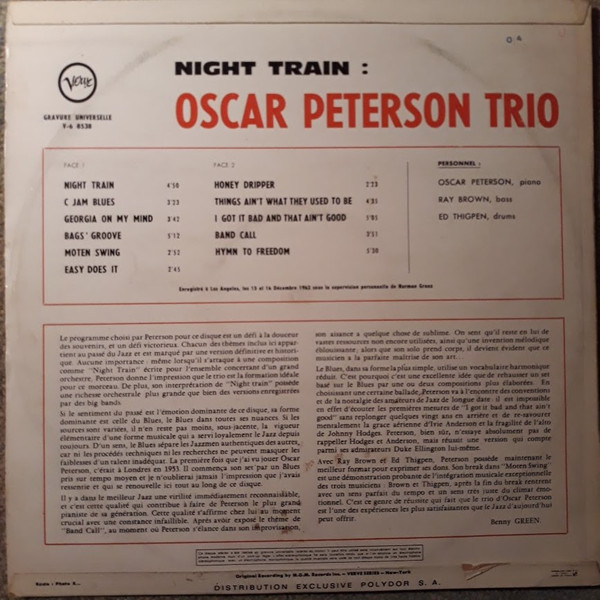 The Oscar Peterson Trio - Night Train | Verve Records (V-6 8538) - 2