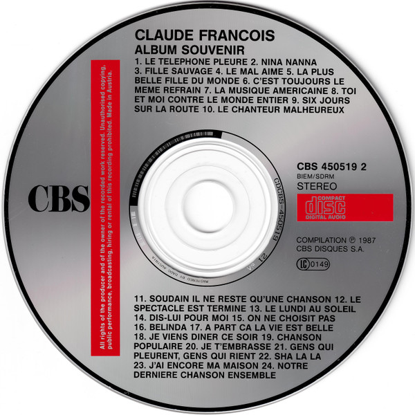 Claude François - Album Souvenir | CBS (CBS 450519 2) - 3 Claude François - Album Souvenir | CBS (CBS 450519 2) - 3