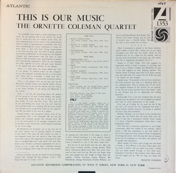 The Ornette Coleman Quartet - This Is Our Music | Atlantic (1353) - 2 The Ornette Coleman Quartet - This Is Our Music | Atlantic (1353) - 2