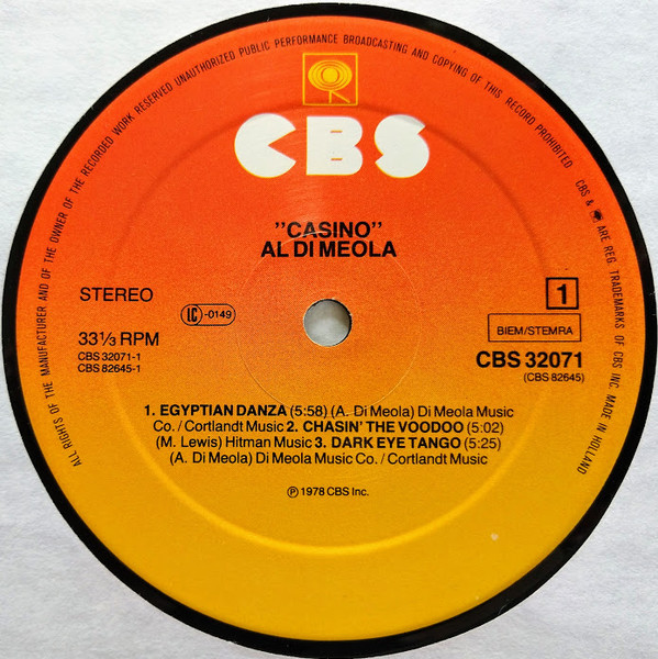 Al Di Meola - Casino | CBS (CBS 32071) - 3 Al Di Meola - Casino | CBS (CBS 32071) - 3