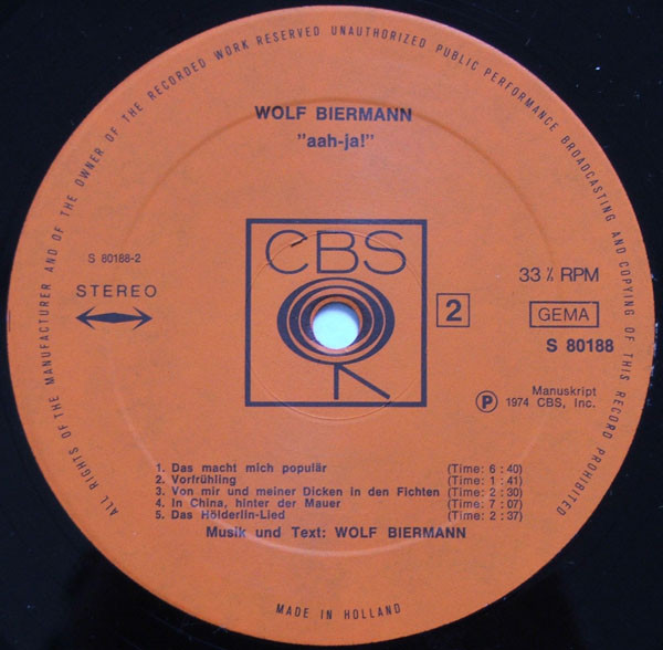 Wolf Biermann - Aah-Ja! | CBS (CBS 80 188) - 2