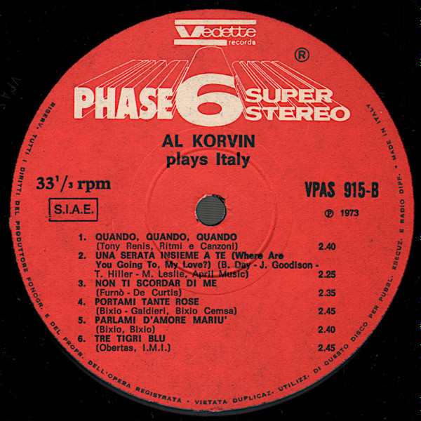 Al Korvin - Plays Italy | Phase 6 Super Stereo (VPAS 915) - 4