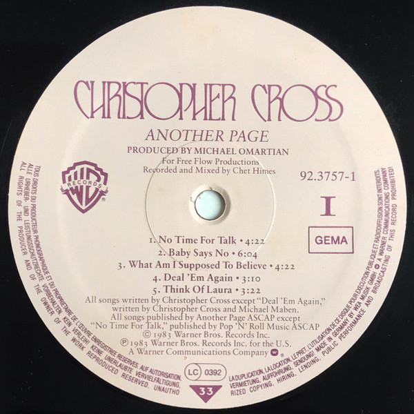 Christopher Cross - Another Page | Warner Bros. Records (92.3757-1) - 3