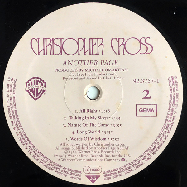 Christopher Cross - Another Page | Warner Bros. Records (92.3757-1) - 4
