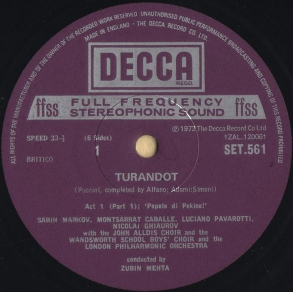 Giacomo Puccini - Joan Sutherland , Luciano Pavarotti , Montserrat Caballé , Nicolai Ghiaurov , Tom Krause With Peter Pears , John Alldis Choir , London Philharmonic Orchestra , Zubin Mehta - Turandot | Decca (SET 561-3) - 4