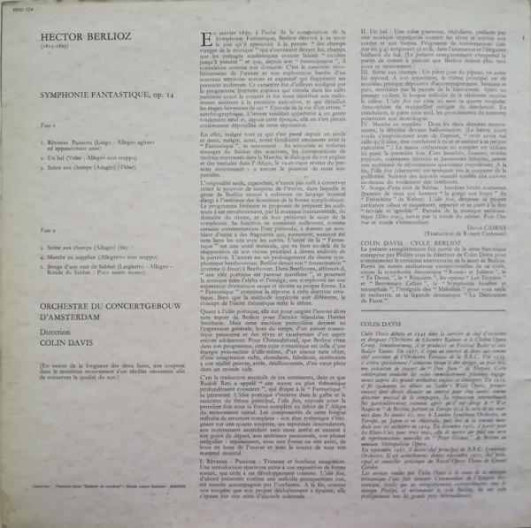 Hector Berlioz , Concertgebouworkest - Sir Colin Davis - Symphonie Fantastique Op. 14 | Philips (6500 774) - 2