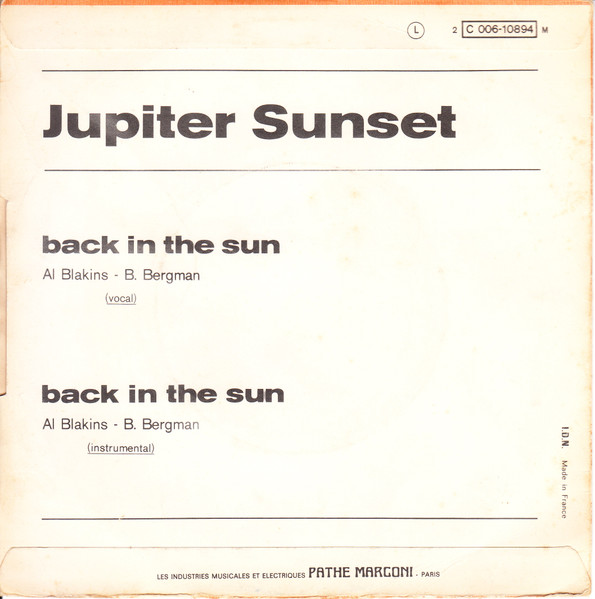 Jupiter Sunset - Back In The Sun | Pathé (2 C 006-10894 M) - 2