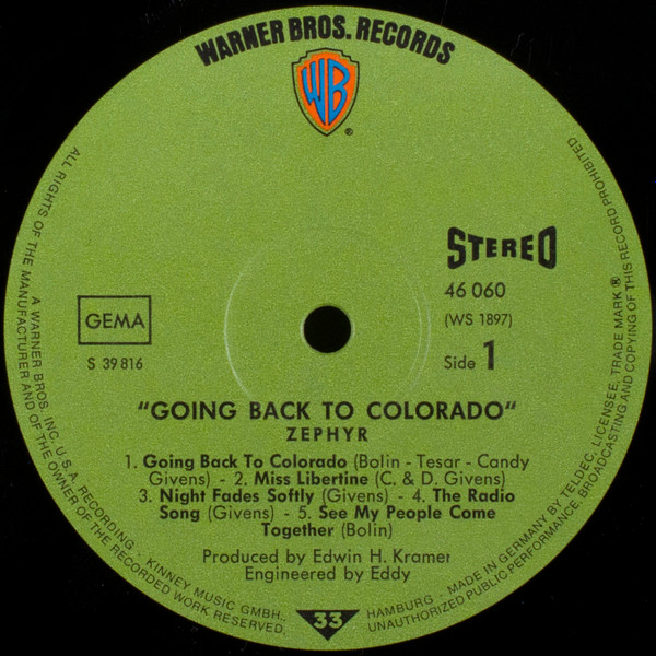 Zephyr - Going Back To Colorado | Warner Bros. Records (46 060) - 3