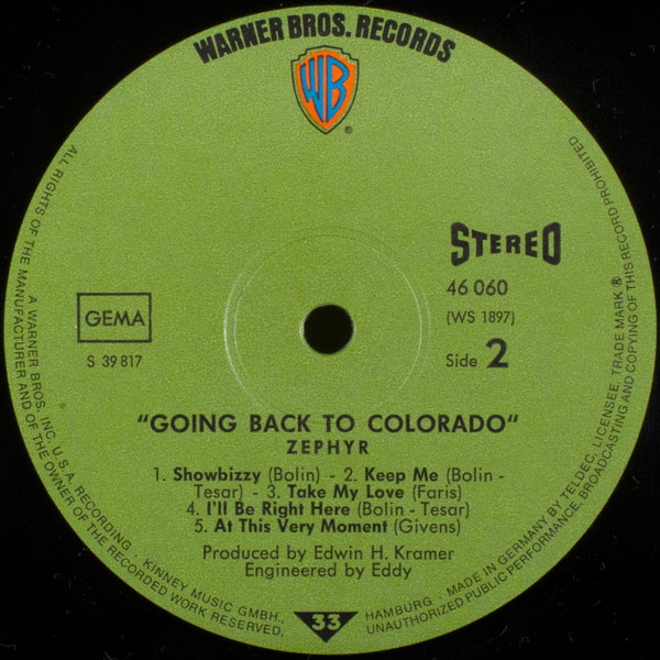 Zephyr - Going Back To Colorado | Warner Bros. Records (46 060) - 4