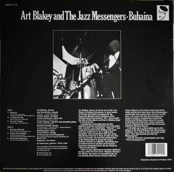 Art Blakey & The Jazz Messengers Guest Artist Jon Hendricks - Buhaina | BGP Records (BGPD 1114) - 2