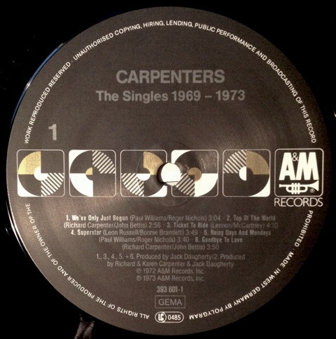 Carpenters - The Singles 1969-1973 | A&M Records (393 601-1) - 3