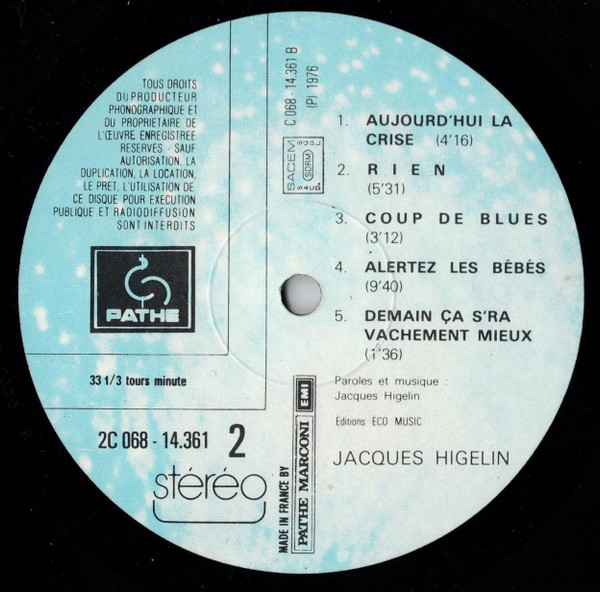 Jacques Higelin - Alertez Les Bébés! | Pathé (2C.068-14361) - 4