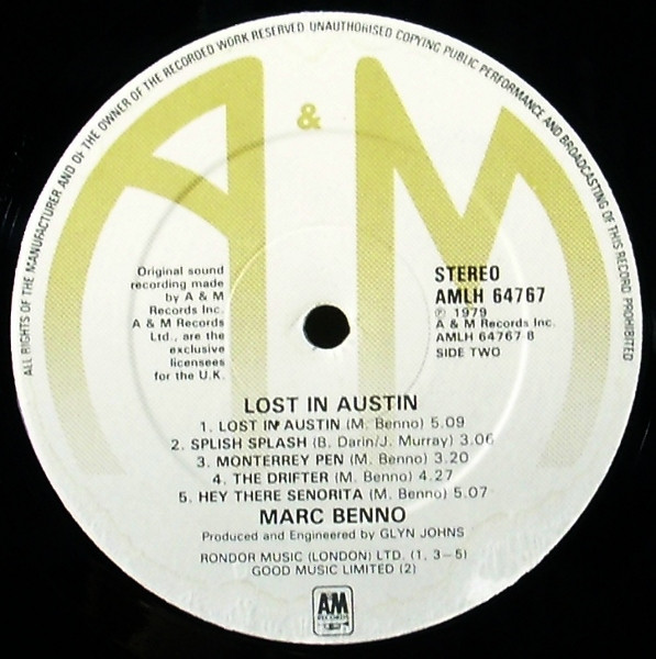Marc Benno - Lost In Austin | A&M Records (AMLH 64767) - 4