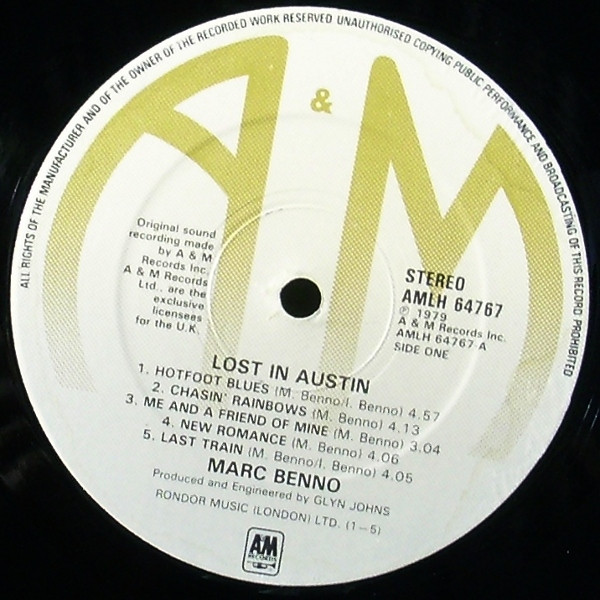 Marc Benno - Lost In Austin | A&M Records (AMLH 64767) - 3