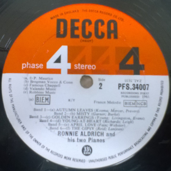 Ronnie Aldrich And His Two Pianos - Melody And Percussion For Two Pianos | Decca (PFS 34007) - 4 Ronnie Aldrich And His Two Pianos - Melody And Percussion For Two Pianos | Decca (PFS 34007) - 4