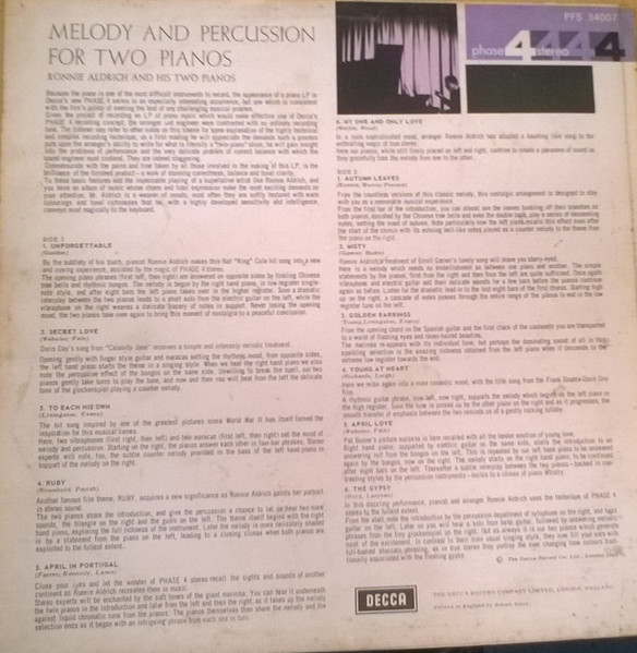 Ronnie Aldrich And His Two Pianos - Melody And Percussion For Two Pianos | Decca (PFS 34007) - 2 Ronnie Aldrich And His Two Pianos - Melody And Percussion For Two Pianos | Decca (PFS 34007) - 2
