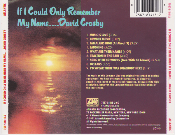 David Crosby - If I Could Only Remember My Name.... | Atlantic (7567-81415-2) - 2 David Crosby - If I Could Only Remember My Name.... | Atlantic (7567-81415-2) - 2