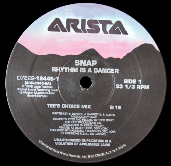 Snap! - Rhythm Is A Dancer | Arista (07822-12445-1) - main Snap! - Rhythm Is A Dancer | Arista (07822-12445-1) - main