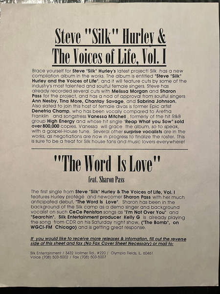 Steve "Silk" Hurley & The Voices Of Life Feat. Sharon Pass - The Word Is Love | Silk Entertainment (SENT 9701-1) - 3