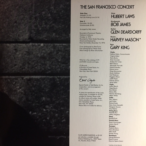 Hubert Laws - The San Francisco Concert [Vinyl] | CTI Records (CTI 7071) - 4