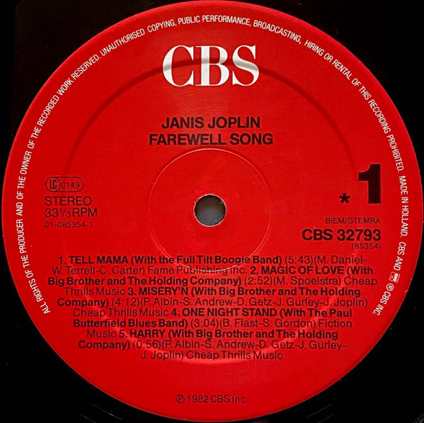 Janis Joplin - Farewell Song | CBS (32793) - 3 Janis Joplin - Farewell Song | CBS (32793) - 3