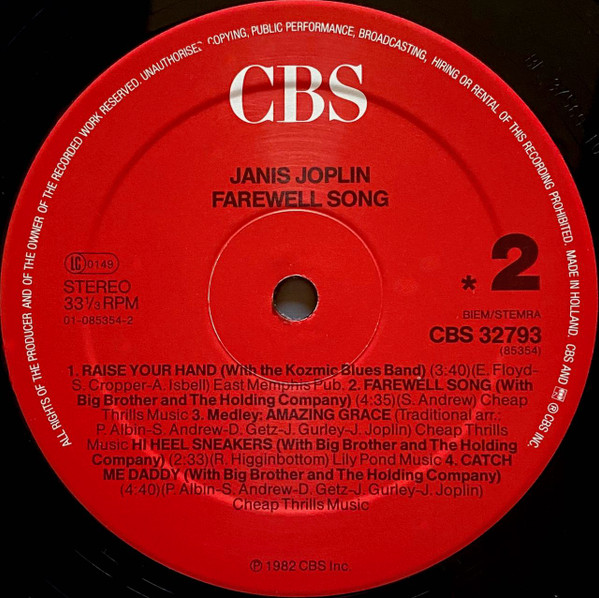 Janis Joplin - Farewell Song | CBS (32793) - 4 Janis Joplin - Farewell Song | CBS (32793) - 4