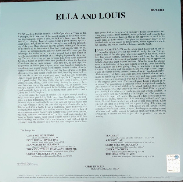 Ella Fitzgerald And Louis Armstrong - Ella And Louis | Verve Records (MG V-4003) - 2