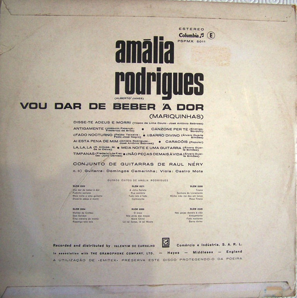 Amália Rodrigues - Vou Dar De Beber À Dor | Columbia (SPMX 5011) - 2
