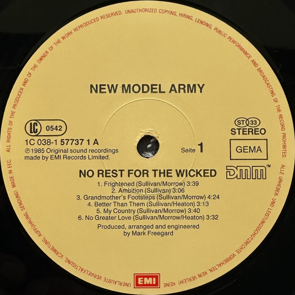 New Model Army - No Rest For The Wicked | EMI (1C 038-1 57737 1 DMM) - 3