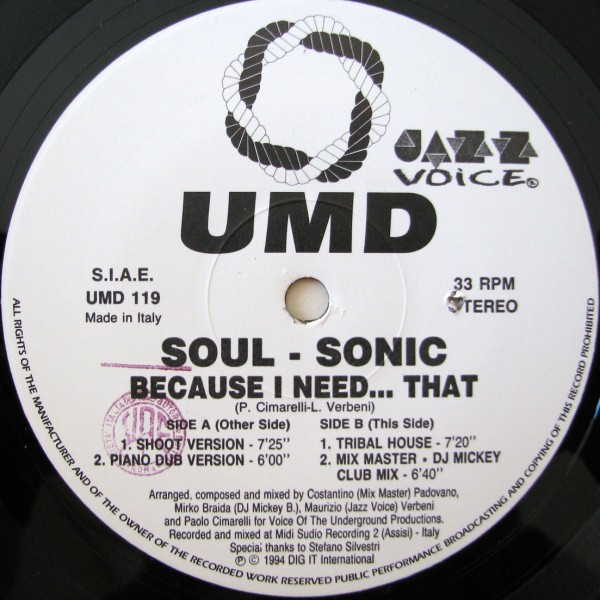 Soul Sonic - Because I Need...That | Underground Music Department (UMD) (UMD 119) - 3 Soul Sonic - Because I Need...That | Underground Music Department (UMD) (UMD 119) - 3