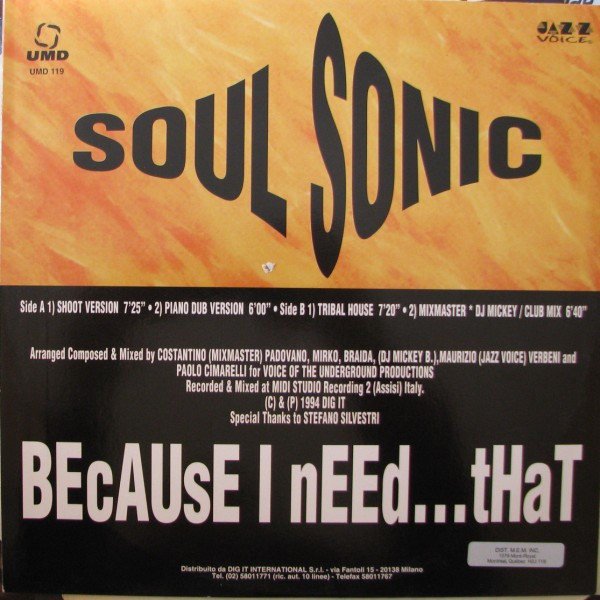 Soul Sonic - Because I Need...That | Underground Music Department (UMD) (UMD 119) - 2 Soul Sonic - Because I Need...That | Underground Music Department (UMD) (UMD 119) - 2