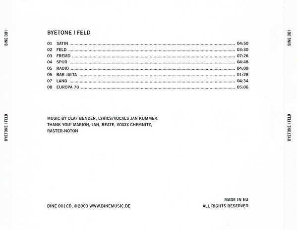 Byetone - Feld | BineMusic (BINE 001CD) - 2