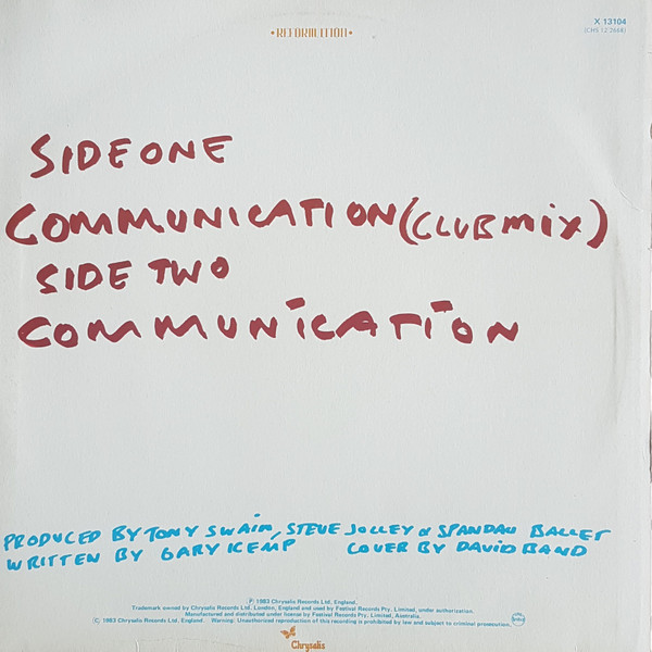 Spandau Ballet - Communication (Club Mix) | Chrysalis (X 13104) - 2 Spandau Ballet - Communication (Club Mix) | Chrysalis (X 13104) - 2