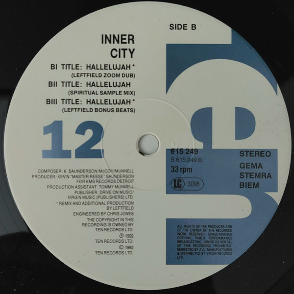 Inner City - Hallelujah '92 | 10 Records (TENX 398) - 4 Inner City - Hallelujah '92 | 10 Records (TENX 398) - 4