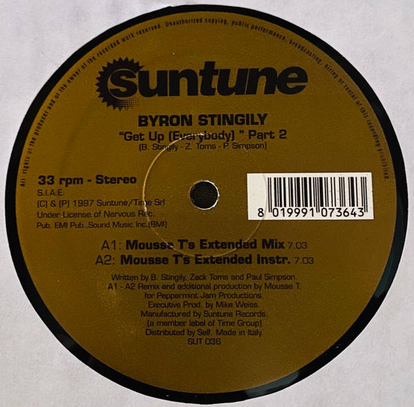 Byron Stingily - Get Up (Everybody) Part 2 | Suntune (SUT 036) - main