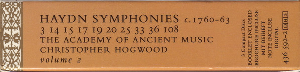 Joseph Haydn - The Academy Of Ancient Music , Christopher Hogwood - Symphonies C. 1760–63 / 3 14 15 17 19 20 25 33 36 108 / Volume 2 | L'Oiseau-Lyre (436 592-2) - 3