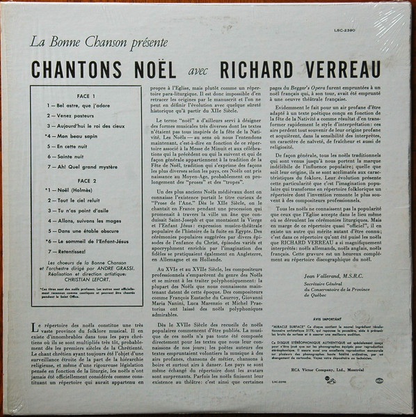 Richard Verreau - Chantons Noël Avec Richard Verreau | RCA Victor (LSC-2390) - 2 Richard Verreau - Chantons Noël Avec Richard Verreau | RCA Victor (LSC-2390) - 2