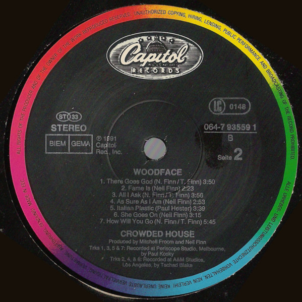 Crowded House - Woodface | Capitol Records (064-7 93559 1) - 4