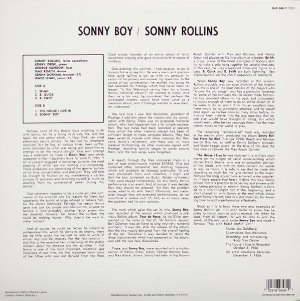 Sonny Rollins - Sonny Boy | Original Jazz Classics (OJC-348) - 2