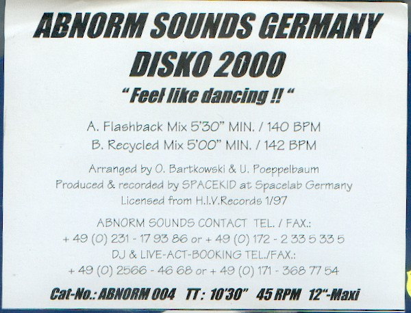 Spacekid & Feedback - Disko 2000 | Abnorm Sounds Germany (ABNORM 004) - 2