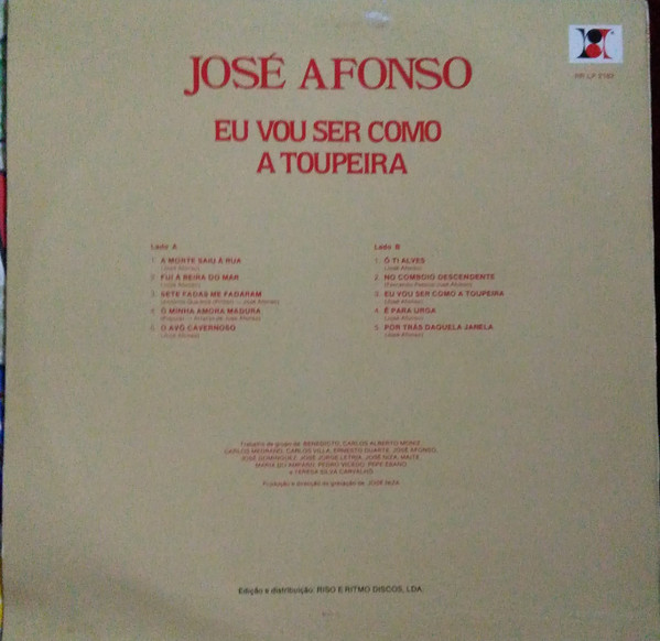 José Afonso - Eu Vou Ser Como A Toupeira | RR (RR LP 2182) - 2
