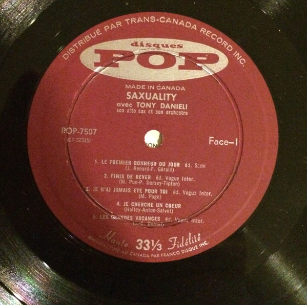 Tony Danieli Et Son Orchestre - Saxuality | Disques Pop (POP-7507) - 3 Tony Danieli Et Son Orchestre - Saxuality | Disques Pop (POP-7507) - 3