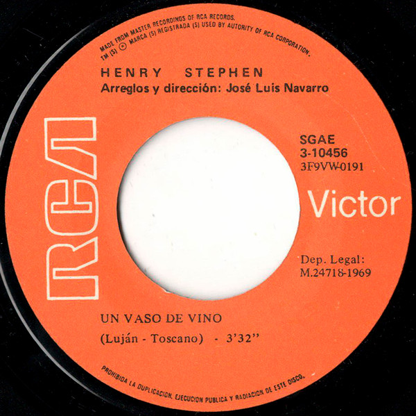 Henry Stephen - Un Vaso De Vino / Stella | RCA Victor (3-10456) - 3