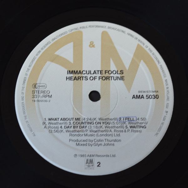 Immaculate Fools - Hearts Of Fortune | A&M Records (AMA 5030) - 4