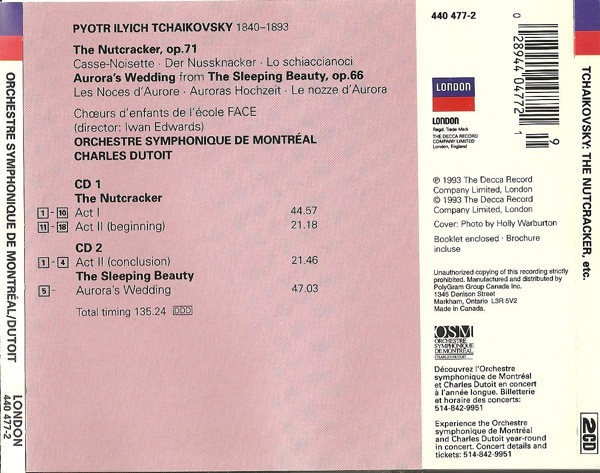 Pyotr Ilyich Tchaikovsky , Charles Dutoit · Orchestre Symphonique De Montréal - The Nutcracker · Aurora's Wedding | Decca (440 477-2) - 2 Pyotr Ilyich Tchaikovsky , Charles Dutoit · Orchestre Symphonique De Montréal - The Nutcracker · Aurora's Wedding | Decca (440 477-2) - 2