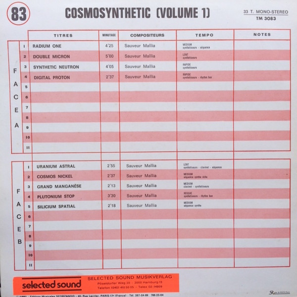 Sauveur Mallia - Cosmosynthetic Vol. 1 | Tele Music (TM 3083) - 2 Sauveur Mallia - Cosmosynthetic Vol. 1 | Tele Music (TM 3083) - 2