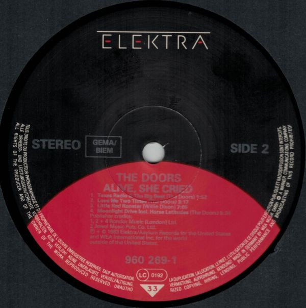 The Doors - Alive, She Cried | Elektra (96-0269-1) - 4
